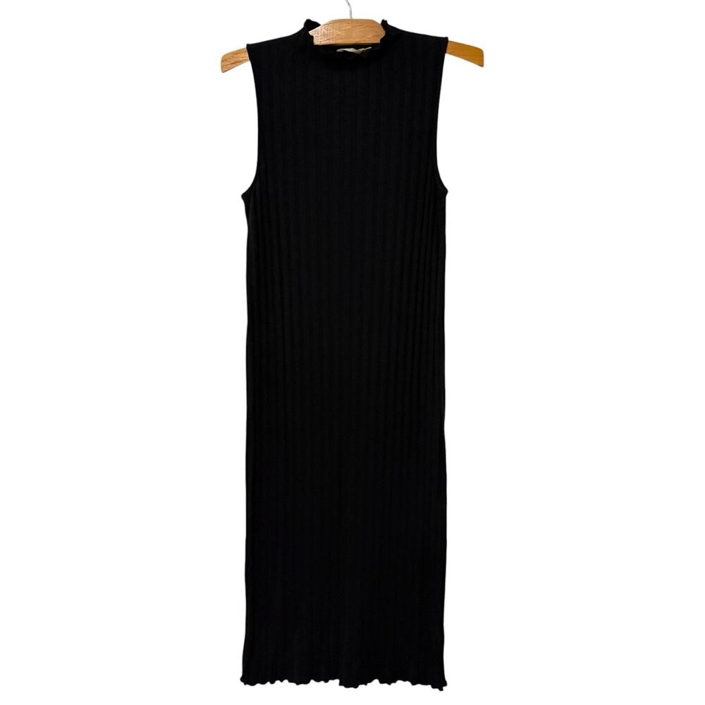 Nation LTD | Midi Dress Black Ribbed Sleeveless Classic Tencel Stretch- Medium